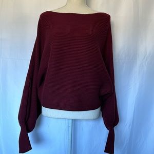 SHE + SKY boat neck, bell sleeve dark maroon sweater, size m, great condition